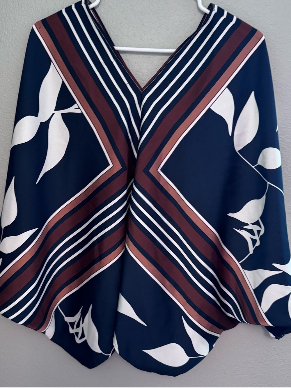 Nine West Women’s Top, Navy with Floral and Geometric Pattern